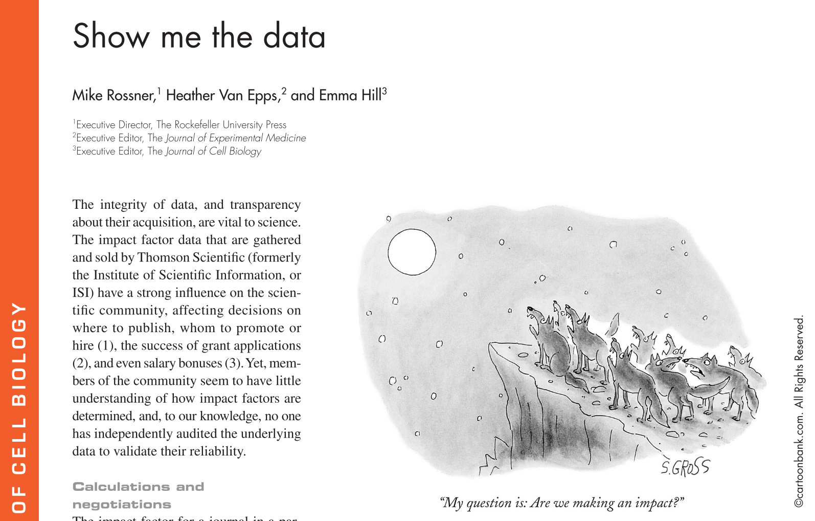 A cartoon showing wolves questioning if howling at the moon has any impact.